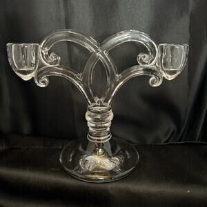 Vintage New Martinsville Glass Double Candlestick Holder Candelabra Art Deco